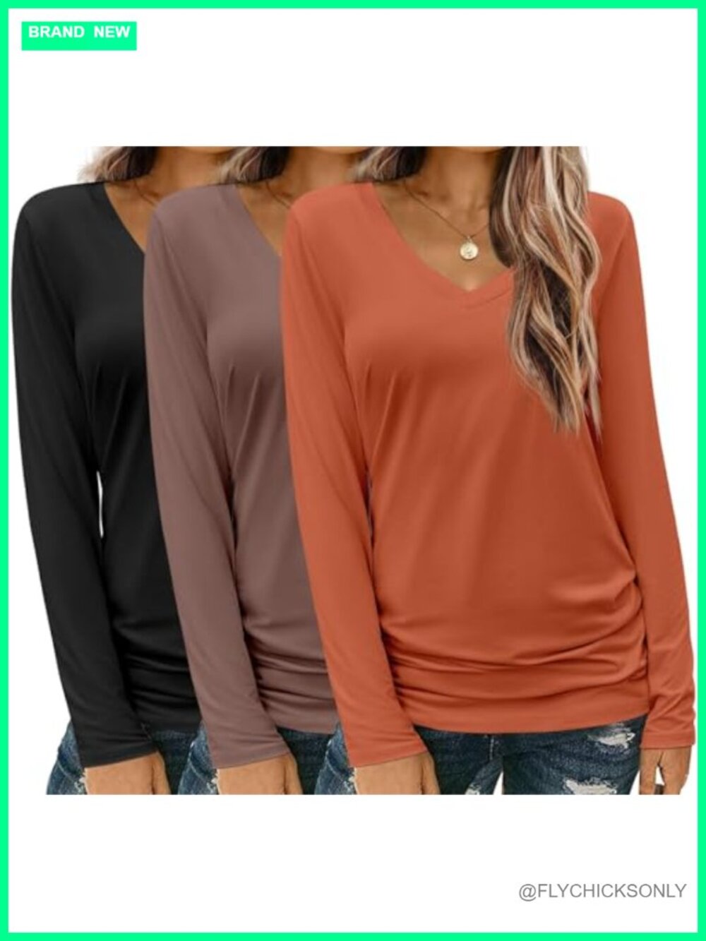 Zeagoo 3 Pack Long Sleeve V Neck T Shirts Women's Casual Fall Tops